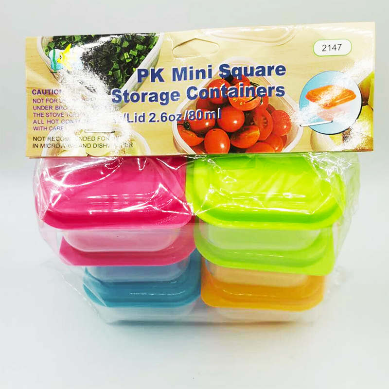 6PCS 80ml Plastic Square Food Storage Mini Containers with Lids Random Colour
