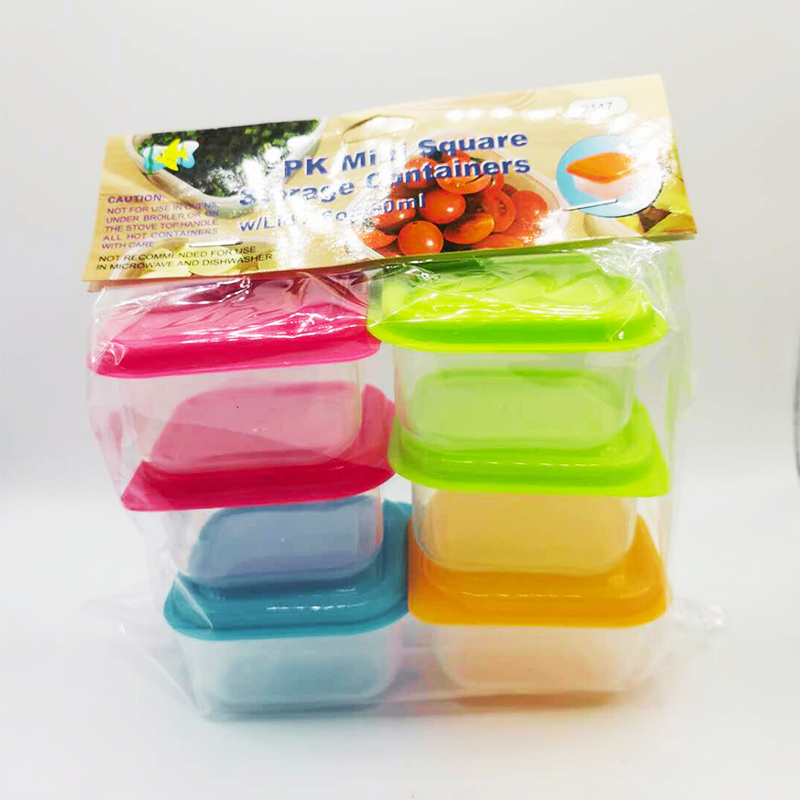 6PCS 80ml Plastic Square Food Storage Mini Containers with Lids Random Colour