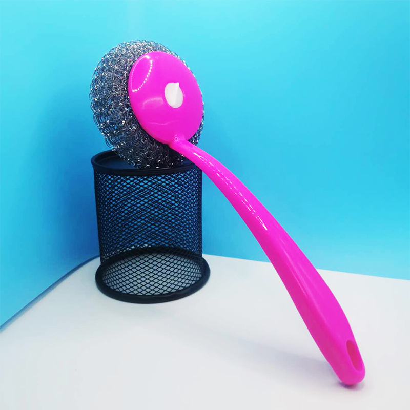 25cm Stainless Steel Kitchen Mesh Brush Scourer Scrubbers with Handle Home Use