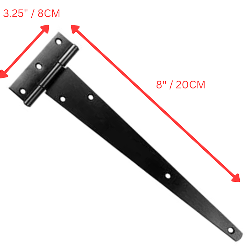 2PCS Black Heavy Duty Tee Hinges 8 Inch for Shed Doors Gates Wooden Doors