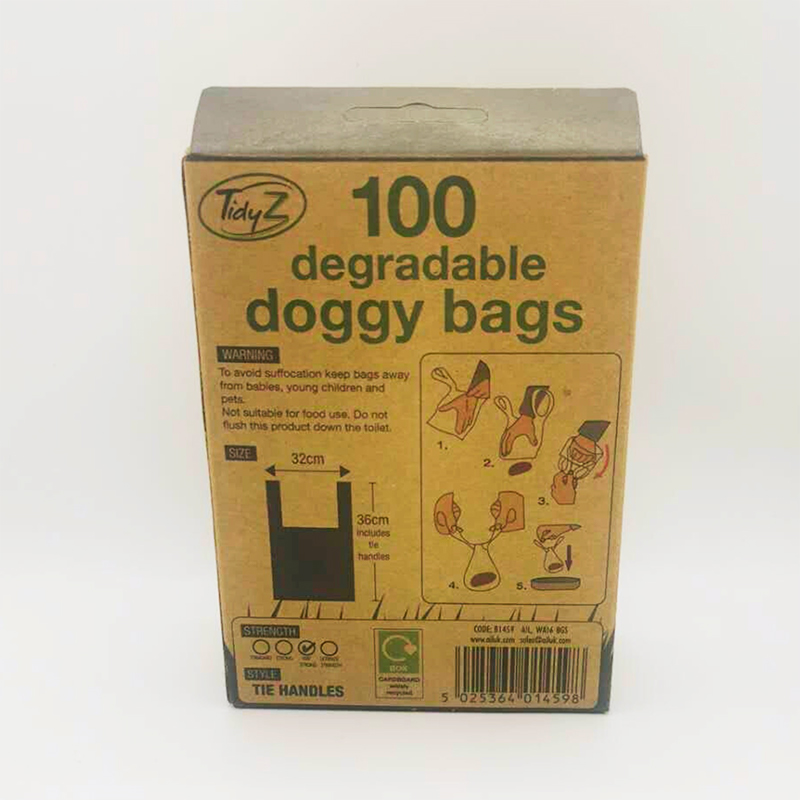 100pcs Degradable Doggy Bags with Tie Handles – 4 Rolls (25 Bags per Roll), Pocket Size