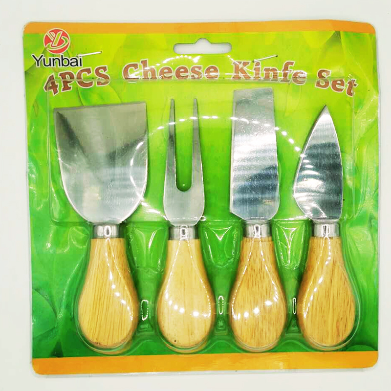 4PCS Stainless Steel Cheese Knife Set 12cm Blades with Wooden Handles