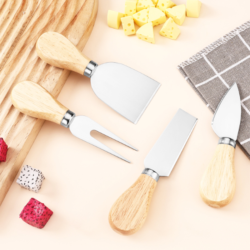 4PCS Stainless Steel Cheese Knife Set 12cm Blades with Wooden Handles