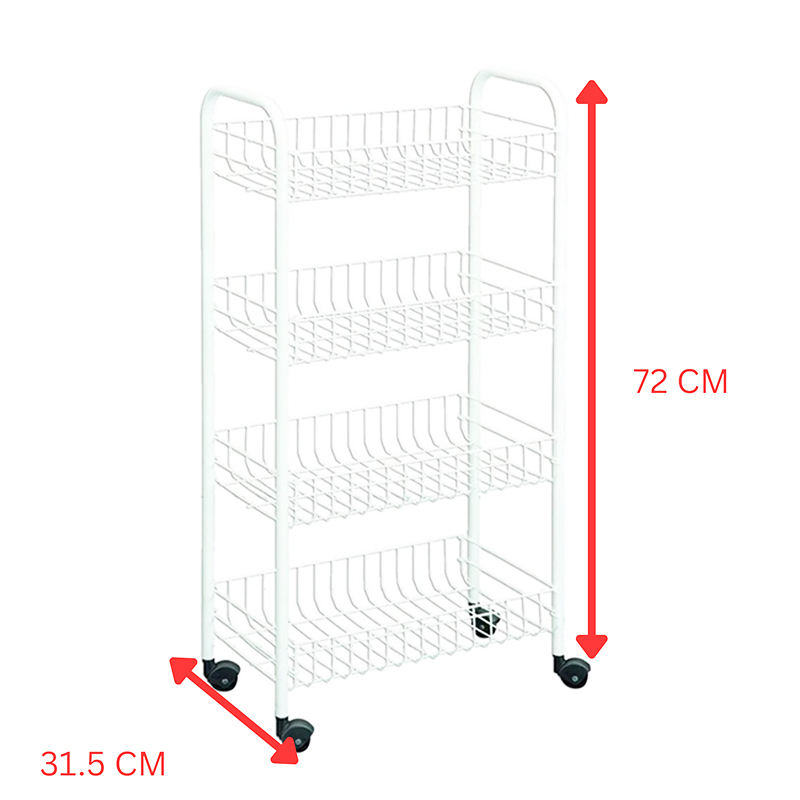 4-Shelf Rolling Cart 72cm Storage Rack with Baskets Wheels