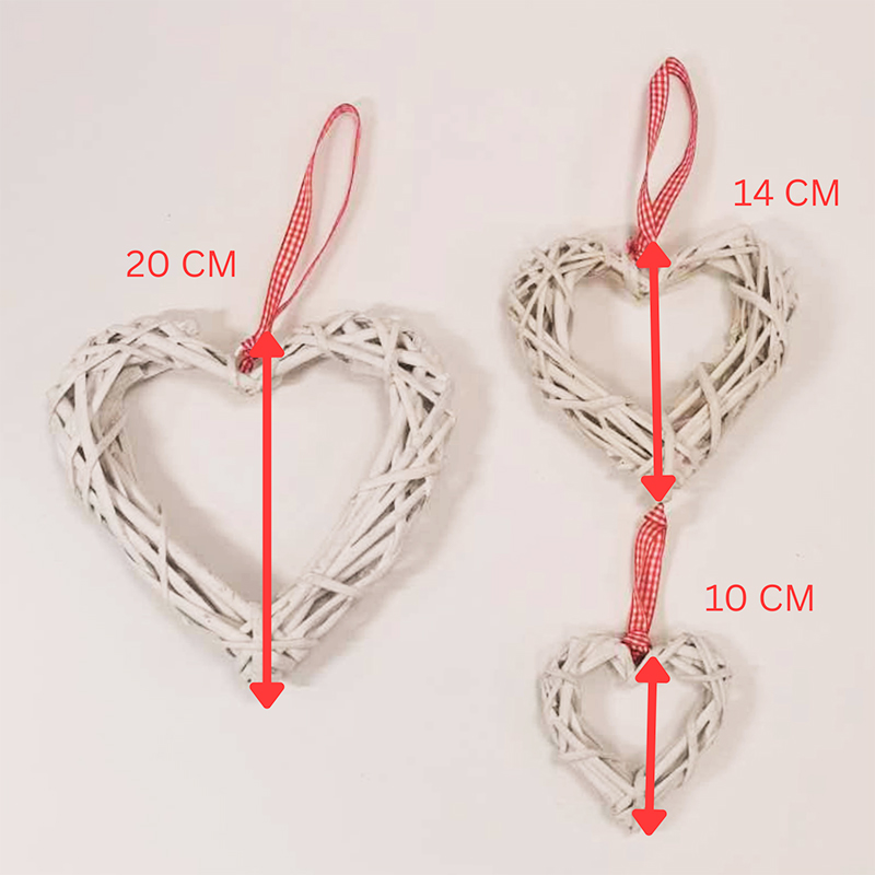 3pcs Straw Wooden Heart Shaped Hanging for Home Decor Garland Household Decoration 10/14/20cm